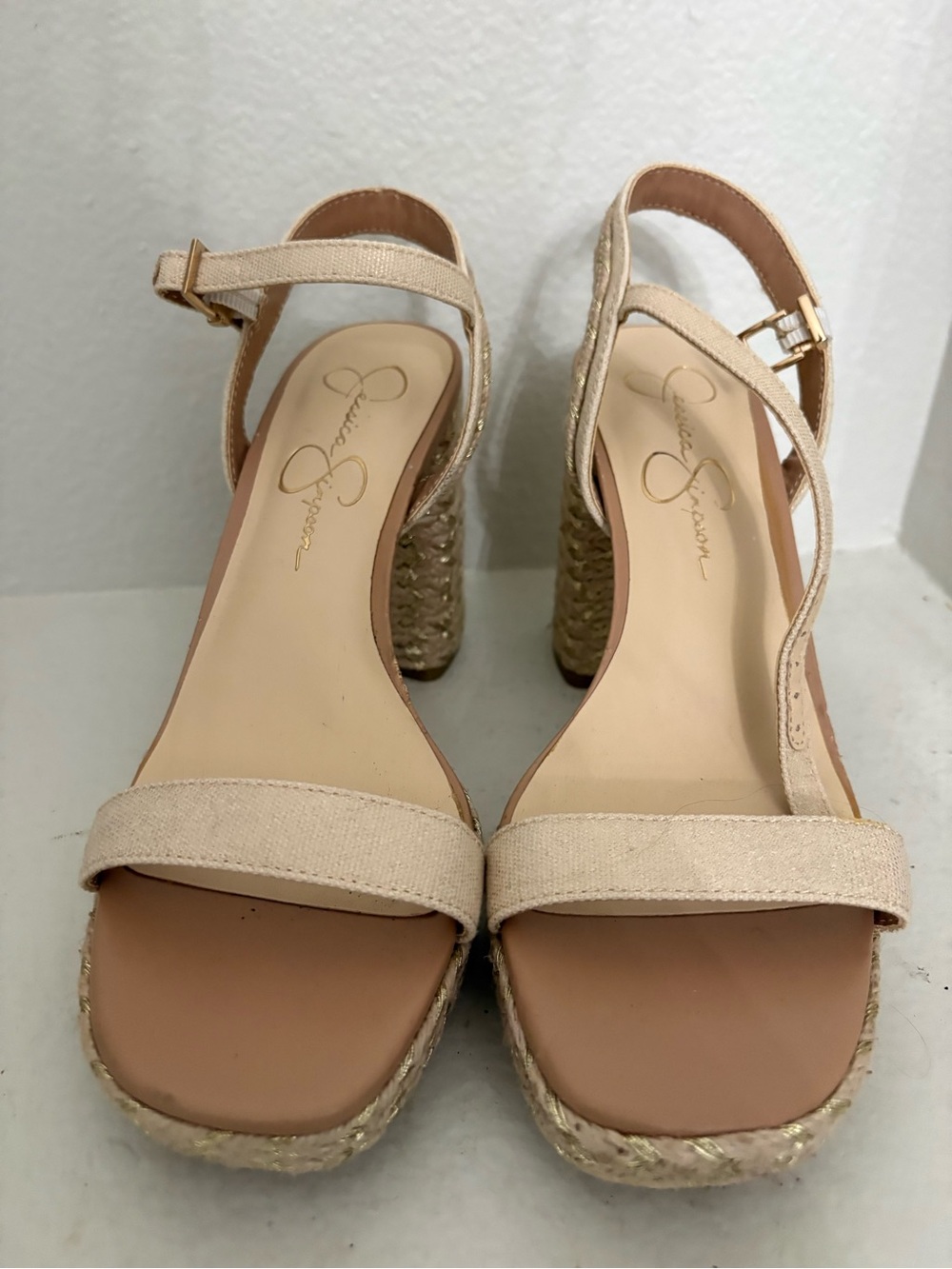 Jessica Simpson Neutral Beige Espadrille Wedge Sandals